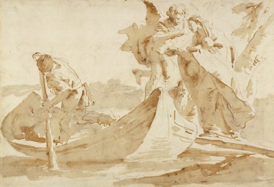 Repülés Egyiptomba, 1725-35 (Toll és barna tinta barna mosással fekete krétán) alkotó: Giovanni Battista Tiepolo